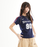 美式复古球衣风短袖t恤女2026夏季辣妹运动修肩短款上衣YD266-P35，男装T恤，星座509