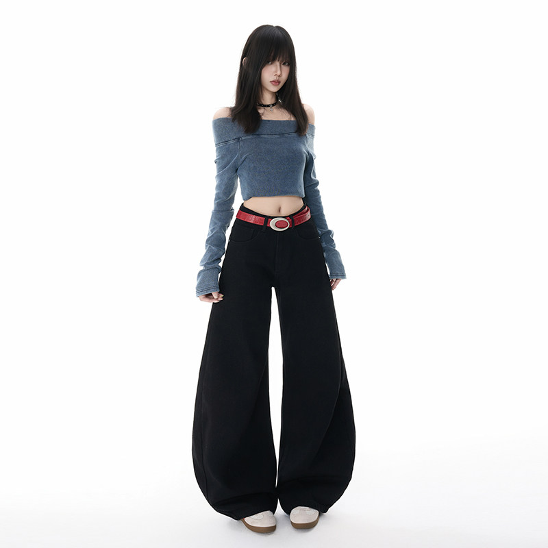 美式复古阔腿牛仔长裤男女秋冬2025新款宽松拖地弯刀裤YD9057-P60,男装休闲裤,星座509