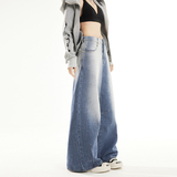 2026春季刺绣格子裥线宽松水洗渐变蓝色直筒阔腿牛仔裤YD9086-P80，男装牛仔裤，星座509