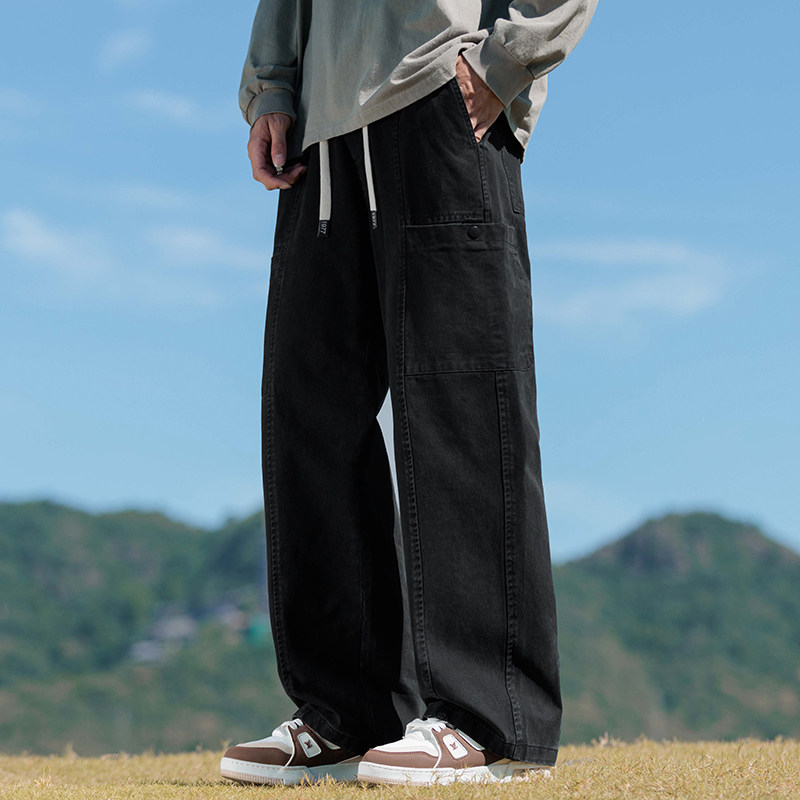 美式复古设计感工装裤男秋季潮宽松直筒垂感百搭休闲裤Z2345-P55,男装休闲裤,星座509