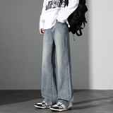 美式复古长裤男士宽松微喇叭直筒牛仔裤2026新款休闲裤J8065-P45，男装牛仔裤，星座509