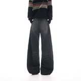 美式高街黑灰色弯刀阔腿牛仔裤男女早春新款显瘦直筒裤YD9079-P75，男装牛仔裤，星座509