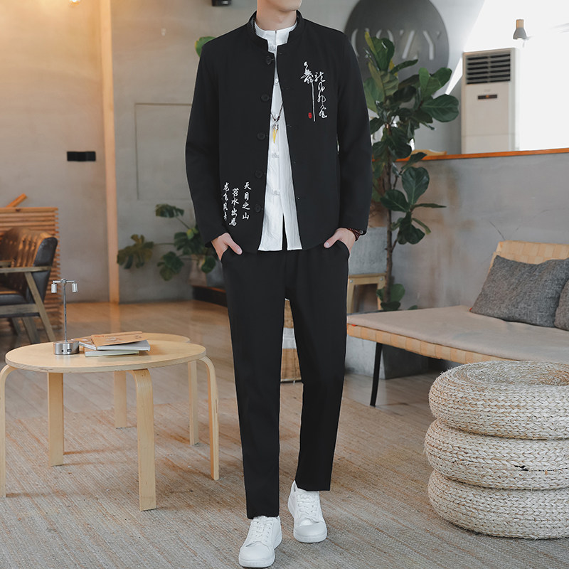 中国风男装秋季复古风潮流古装青年西服唐装中山装套装YK237-P90图片