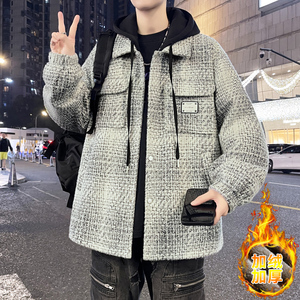 可拆卸帽夹克男秋冬季加绒加厚外套冬季防寒保暖棉衣服V205-P110图片