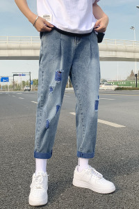 春夏牛仔裤男士宽松束脚潮流修身小脚休闲哈伦裤潮牌长裤K709-P40图片
