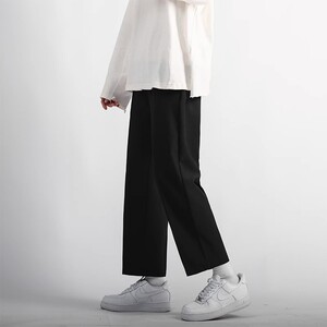 简约西裤子男士直筒宽松阔腿秋季九分裤子潮黑色休闲长裤YZ20-P35图片
