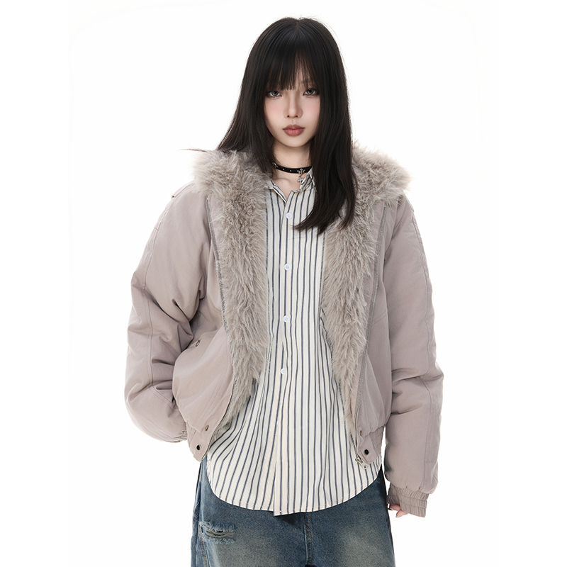 复古做旧座山雕加厚棉服男女宽松解构磨毛高级毛领外套YD01-P140，男装棉衣，星座509