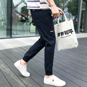 裤子男韩版潮流工装裤束脚九分裤修身小脚9分男士休闲裤图片