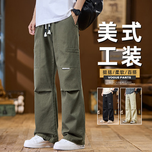 春新款男休闲裤纯棉直筒百搭潮流港风宽松男长裤工装裤Z9852-P50图片