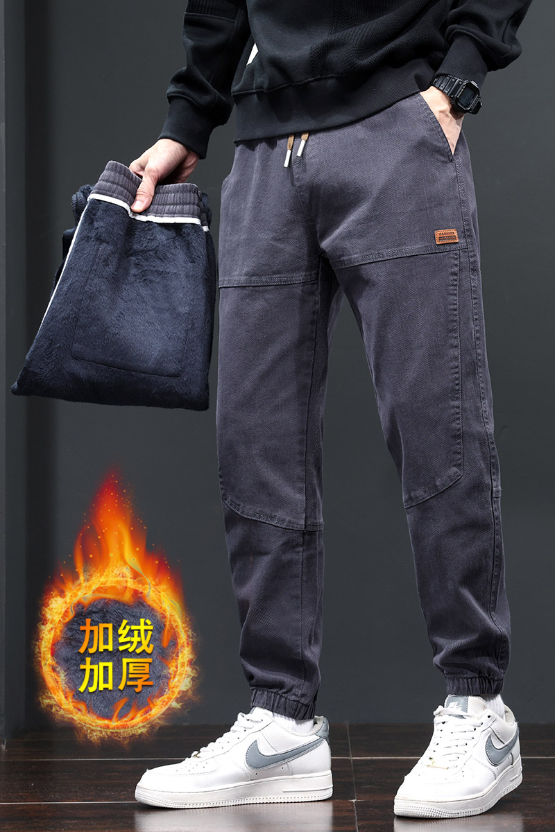 加厚保暖休闲裤秋冬季男士宽松束脚裤纯色长裤GF9611-P35/加绒P45,男装棉衣,星座509