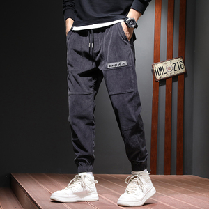 秋冬灯芯绒束脚裤子男士哈伦裤复古宽松条绒秋款休闲九分D829-P45,男装休闲裤,星座509