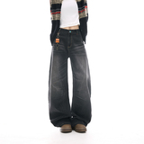 水洗猫须设计阔腿牛仔裤男女宽松显瘦阔腿裤弯刀长裤子YD9079-P75，男装牛仔裤，星座509