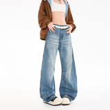 美式复古阔腿弯刀牛仔裤男女春秋季设计感水洗猫须宽松YD9079-P75，男装牛仔裤，星座509