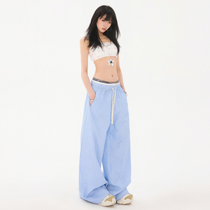 条纹休闲裤女2025秋季新款双腰抽绳设计慵懒宽松阔腿裤YD9010-P55图片