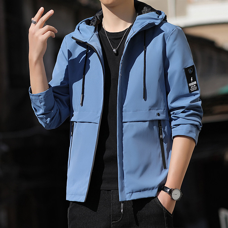 工装夹克男士春秋2021新款春季休闲上衣服连帽外套男装F1211-P35图片