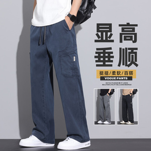 莱赛尔阔腿男裤子夏季冰丝休闲裤男士宽松直筒工装Z2512-P50图片