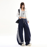 黑色美式运动休闲裤男女春季宽松阔腿三杠条纹街舞卫裤YD9096-P65，男装休闲裤，星座509