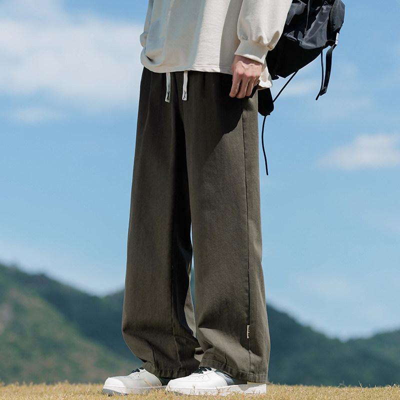 纯棉休闲裤男秋冬直筒裤子2024新款潮牌松紧腰工装长裤Z2328-P50,男装休闲裤,星座509