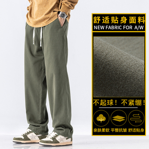 阔腿休闲裤男士秋款潮牌宽松直筒长裤新款美式纯棉裤子Z2329-P50图片