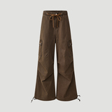 美式棕色工装裤男夏季新款宽松直筒褶皱伞兵休闲阔腿裤YD9002-P75，男装工装外套，星座509