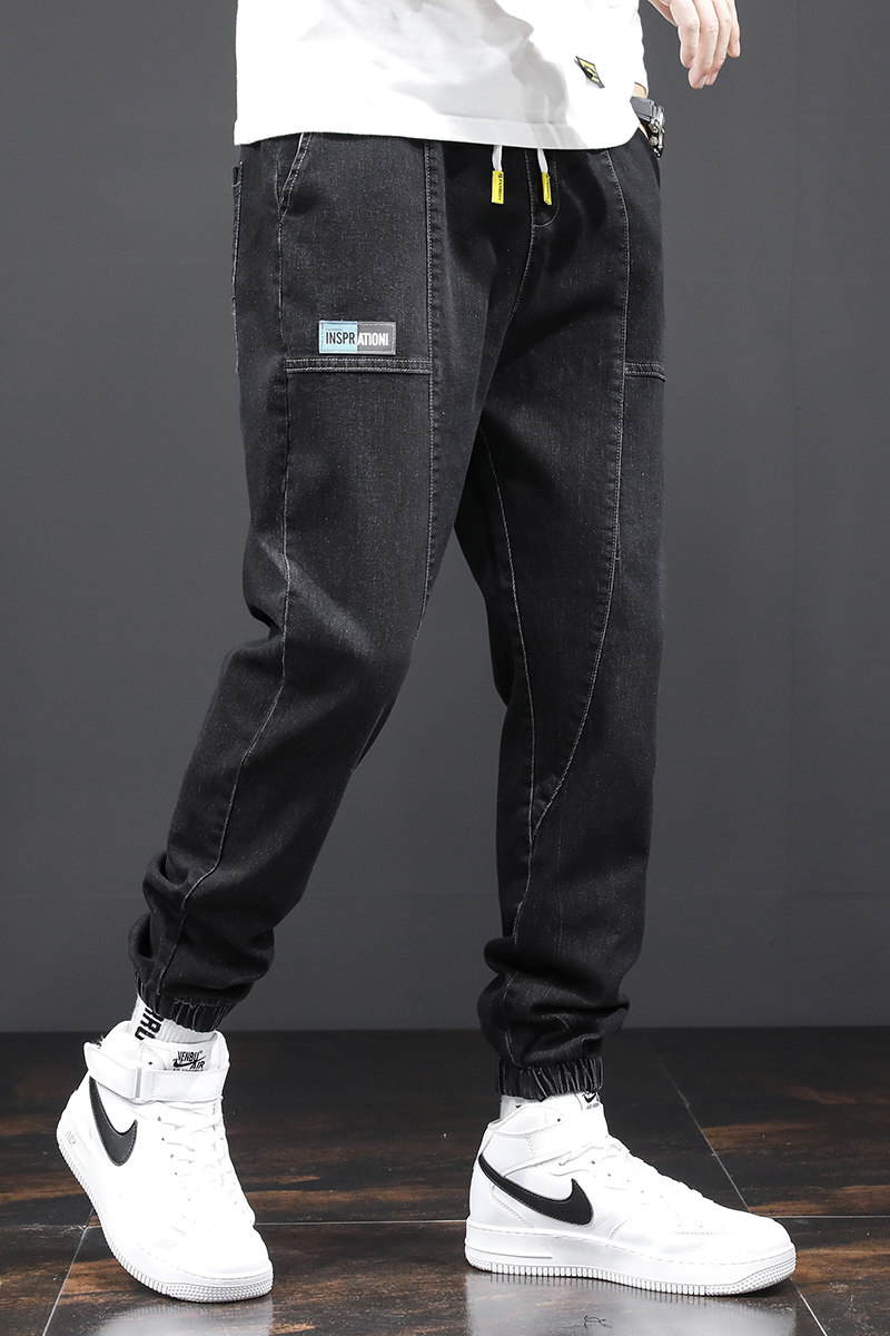 抽绳束脚牛仔裤男春秋季ins潮流宽松大码百搭束脚长裤YD8825-P40,男装牛仔裤,星座509