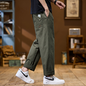 纯棉工装休闲裤男款秋季潮流宽松直筒微锥型长裤子Z9886-P40特图片