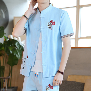 短袖套装男士中国风薄款唐装衣服青年夏季宽松汉服两件套YK13-P55