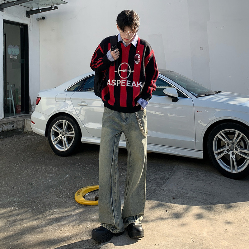 秋冬高街CleanFit水洗泥染微喇叭长裤hiphop复古牛仔裤子YA95-P80,男装牛仔裤,星座509