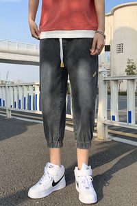 男士牛仔裤中裤2021新款夏季潮束脚裤子弹力小脚七分短裤YD07