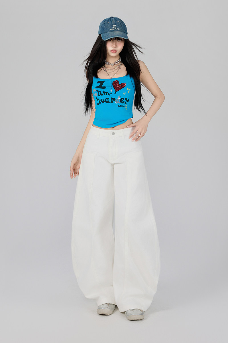 美式街头白色弯刀阔腿牛仔裤女秋季宽松休闲镰刀拖地裤YD9029-P60,男装牛仔裤,星座509