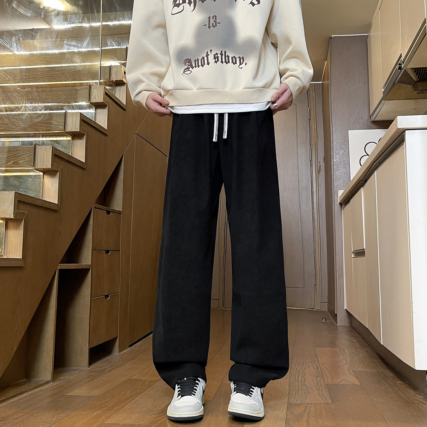 美式休闲裤男士2025新款直筒宽松垂感阔腿潮牌卫裤长裤子M561-P35,男装休闲裤,星座509