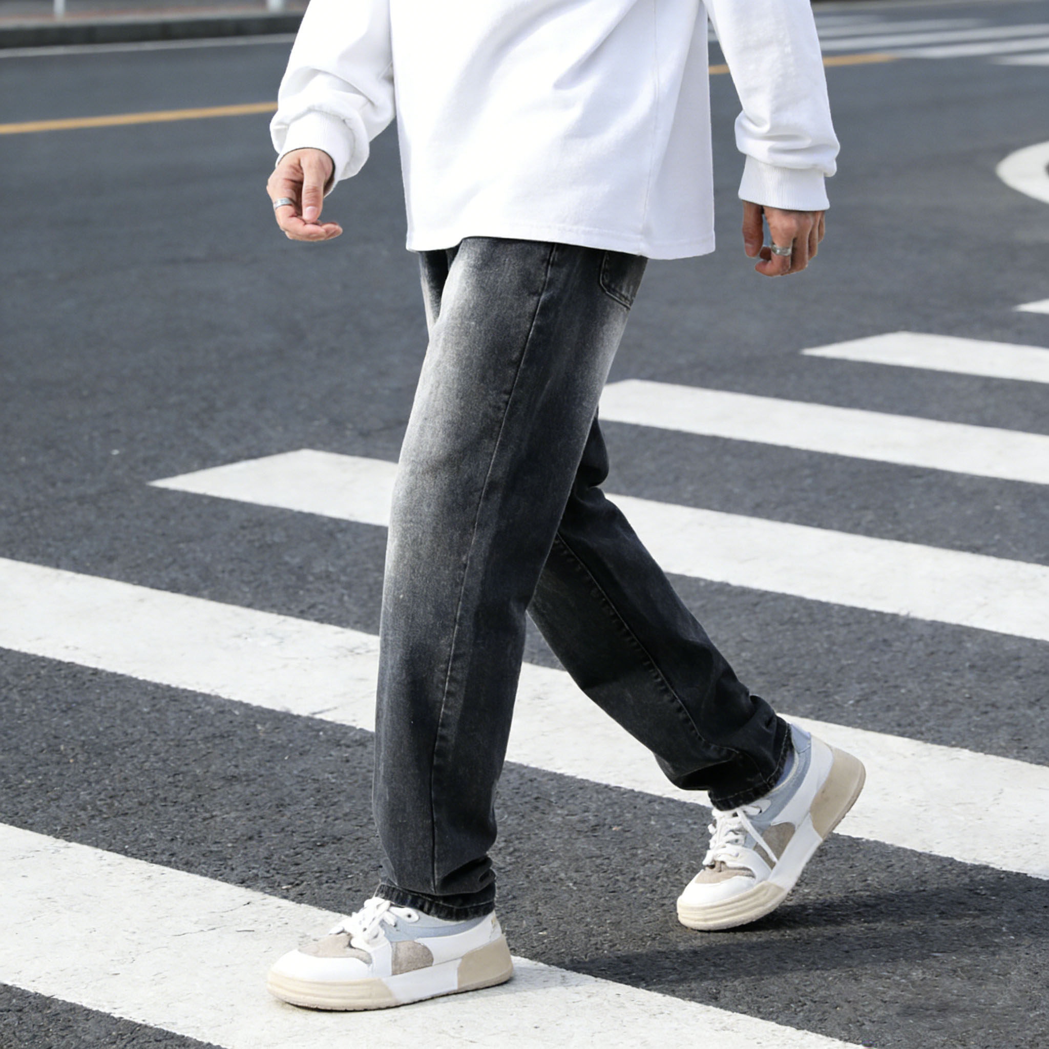 春季牛仔裤2026新款直筒裤宽松水泥做旧弹力高街男士潮流YZ89-P50,男装牛仔裤,星座509