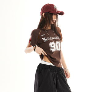 复古运动球衣2026夏季插肩短袖T恤女夏季正肩修身辣妹衣YD266-P35图片