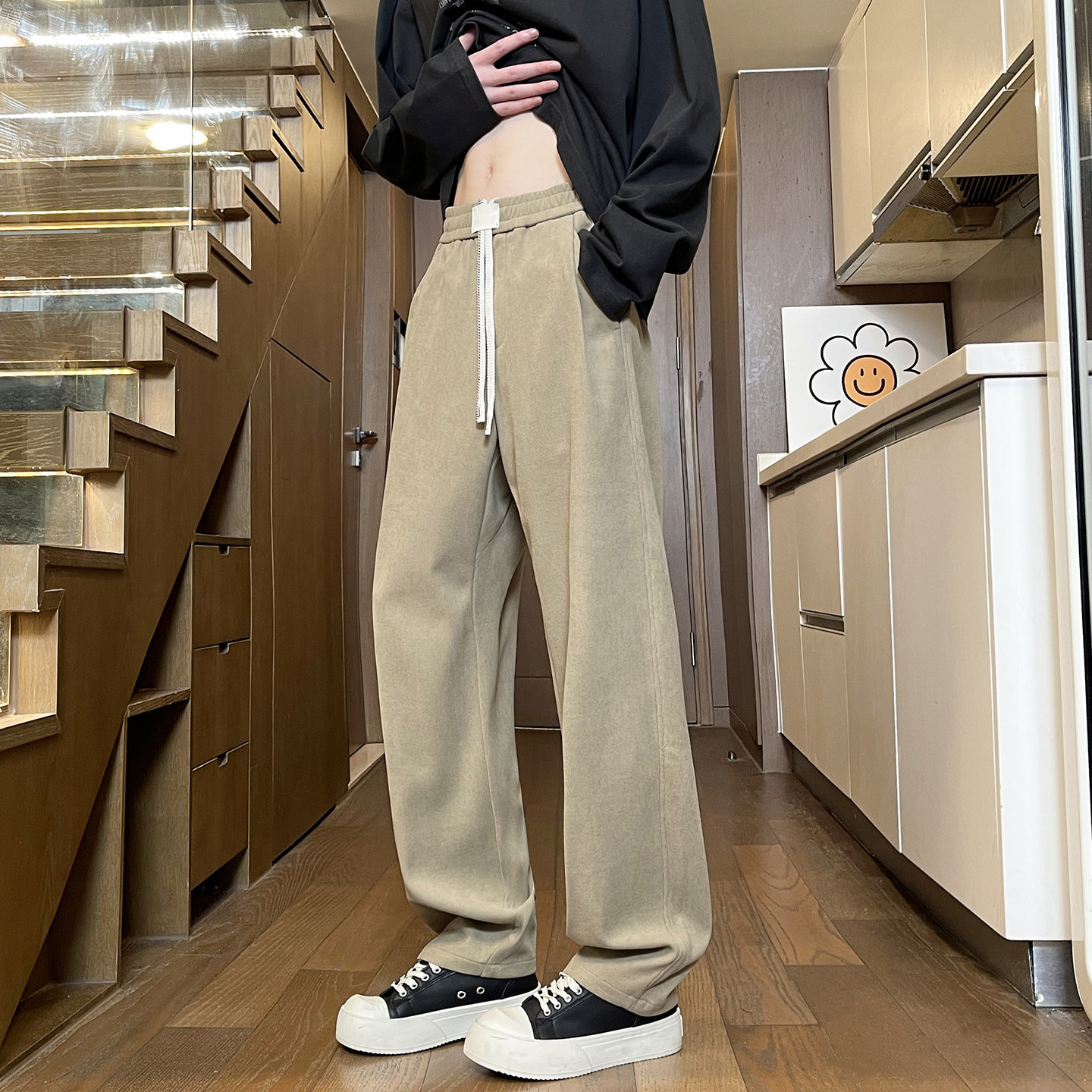 美式休闲裤男士2025新款直筒宽松垂感阔腿潮牌卫裤长裤子M561-P35,男装休闲裤,星座509