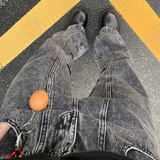 潮牌设计感褶皱牛仔裤男美式街头高街宽松微喇叭阔腿裤YA125-P50，男装牛仔裤，星座509