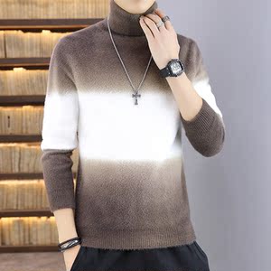 高领毛衣男士宽松秋冬韩版潮流渐变色打底衫拼色针织衫TY1615图片