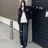 春夏中性风破洞牛仔裤男高街欧美慵懒潮牌文艺时尚长裤YD728-P40，男装牛仔裤，星座509