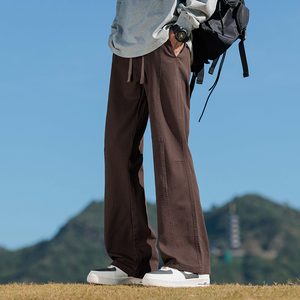美式vibe裤子男款夏高街微喇休闲裤男生修身直筒长裤子Z9871-P45图片