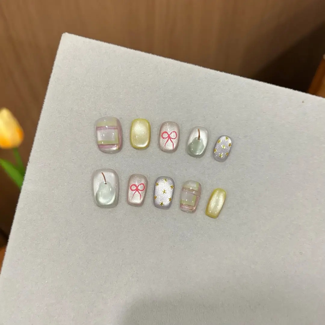 【小雪梨】手工穿戴甲2025新年可爱立体成品甲片短款蝶结美甲贴片