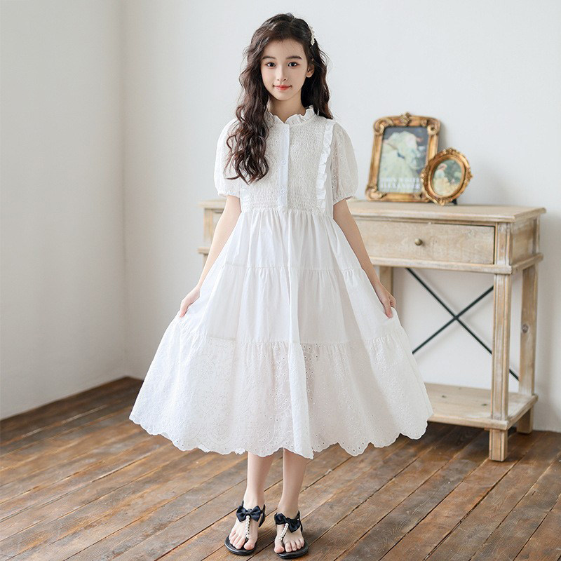 女童连衣裙夏季白色公主裙童装新款洋气大童法式裙子女孩纯棉长裙