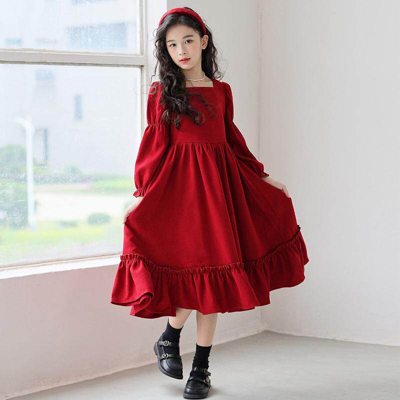 中大女童连衣裙秋冬款洋气红色裙子儿童过年服小女孩洛丽塔公主裙
