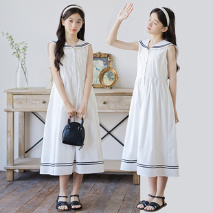 女童连衣裙夏季2026新款大童白色背心裙法式学院风初中生长款裙子