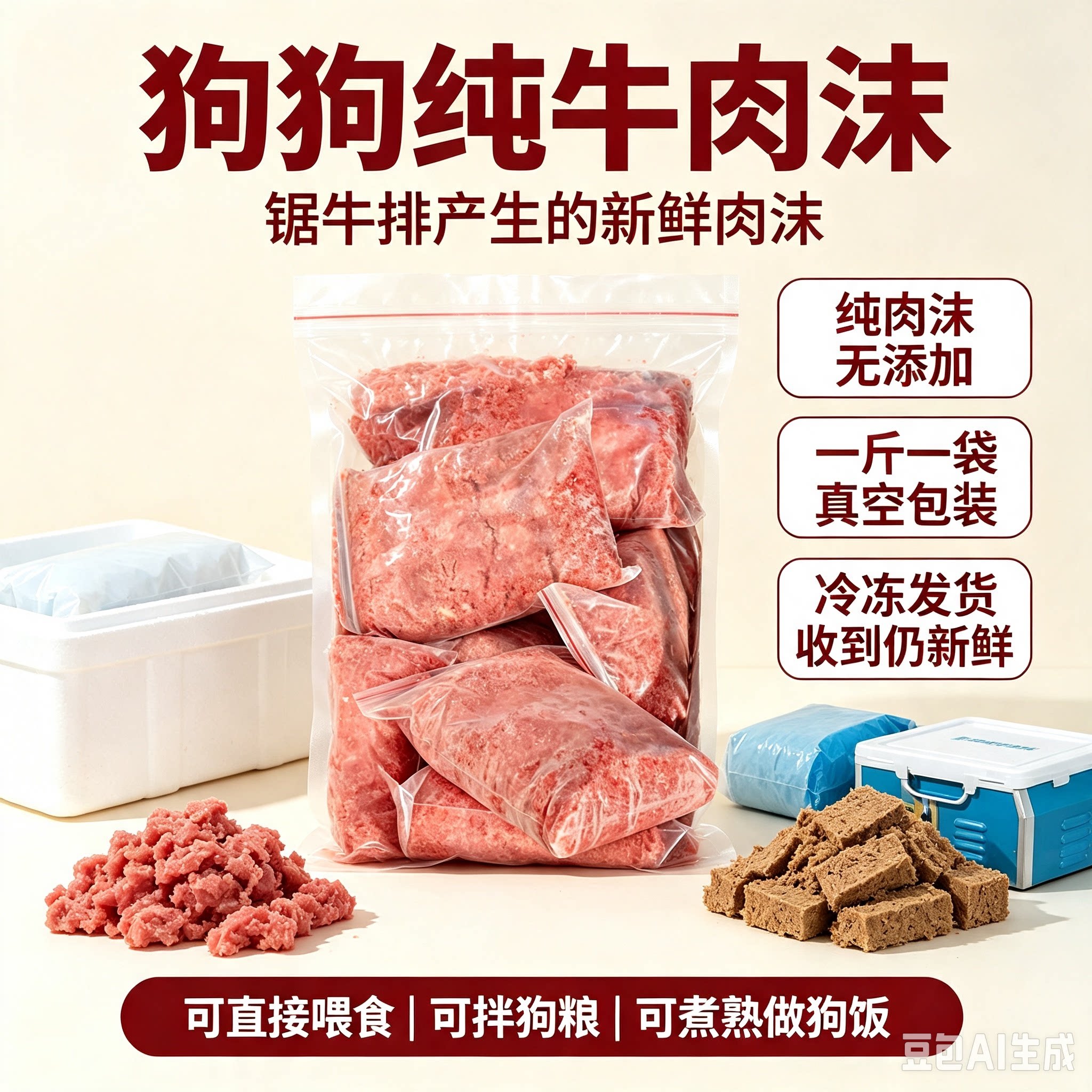 喂狗神器牛肉末沫新鲜肉泥碎肉牛肉边角料天然自制狗狗湿粮猫粮