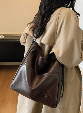 高级感复古托特包女2025新款多用百搭单肩斜挎双肩包大容量通勤包