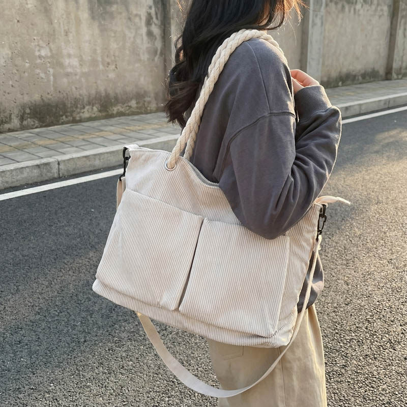 灯芯绒包包女2025新款潮休闲大容量多口布袋通勤托特包单肩斜挎包,箱包皮具/热销女包/男包,时尚帆布包,淘宝优惠券,粉丝福利购,淘宝优惠卷