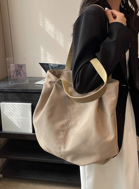 2026新款夏帆布包女大学生上课百搭布袋大包休闲大容量单肩托特包