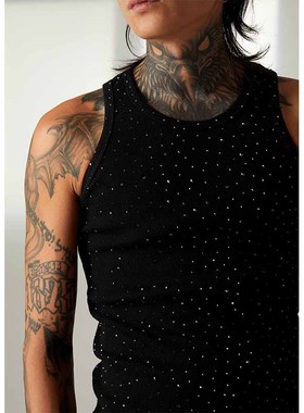 ATSF30 罗纹紧身背心烫钻满天星内搭打底T恤