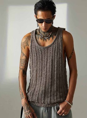 ATampSF30针织背心2025夏季新款无袖镂空性感细肩运动男上衣