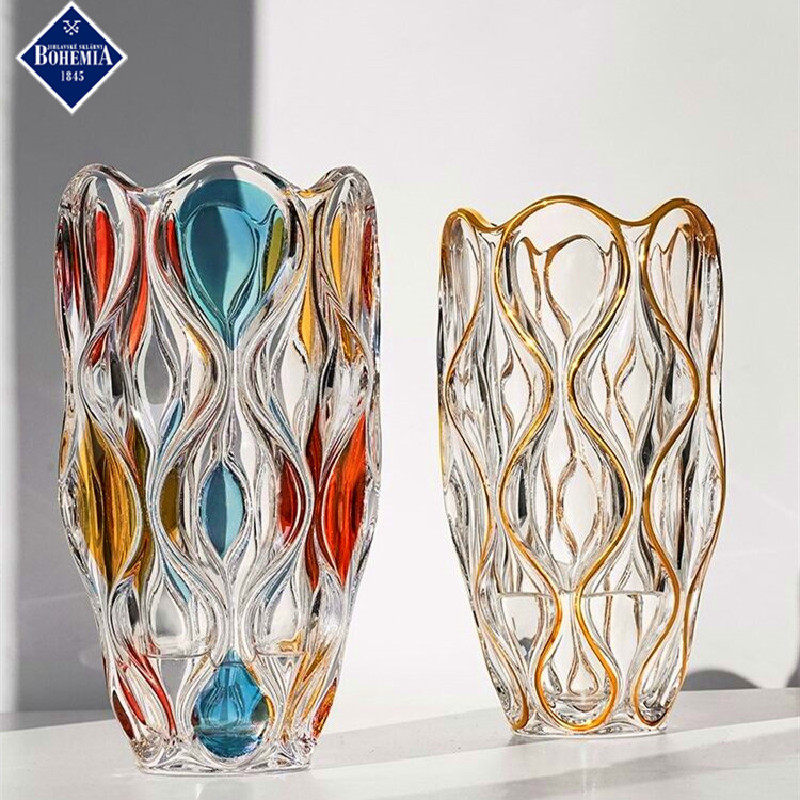 新品捷克进口bohemia波西米亚水晶玻璃花瓶描金台面居家装饰花瓶