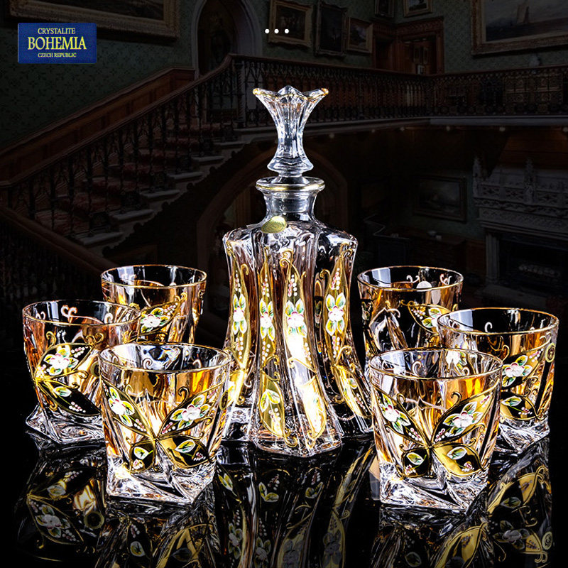 bohemia捷克进口水晶玻璃威士忌杯洋酒杯紫色创意啤酒杯酒瓶酒具